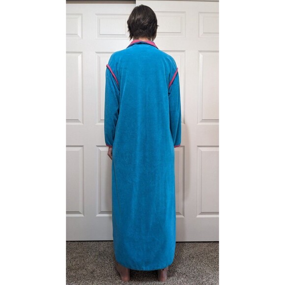 Vintage 80's David Brown for Saks Fifth Avenue Blue Velour Nightgown Maxi Size M - Picture 7 of 16